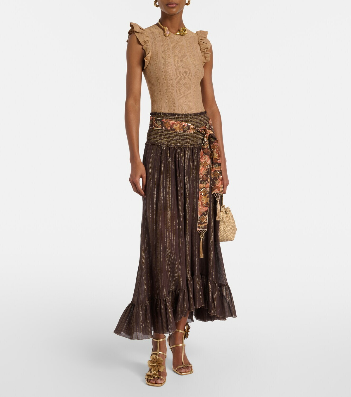 Zimmermann Aster ruffled pointelle lamé top