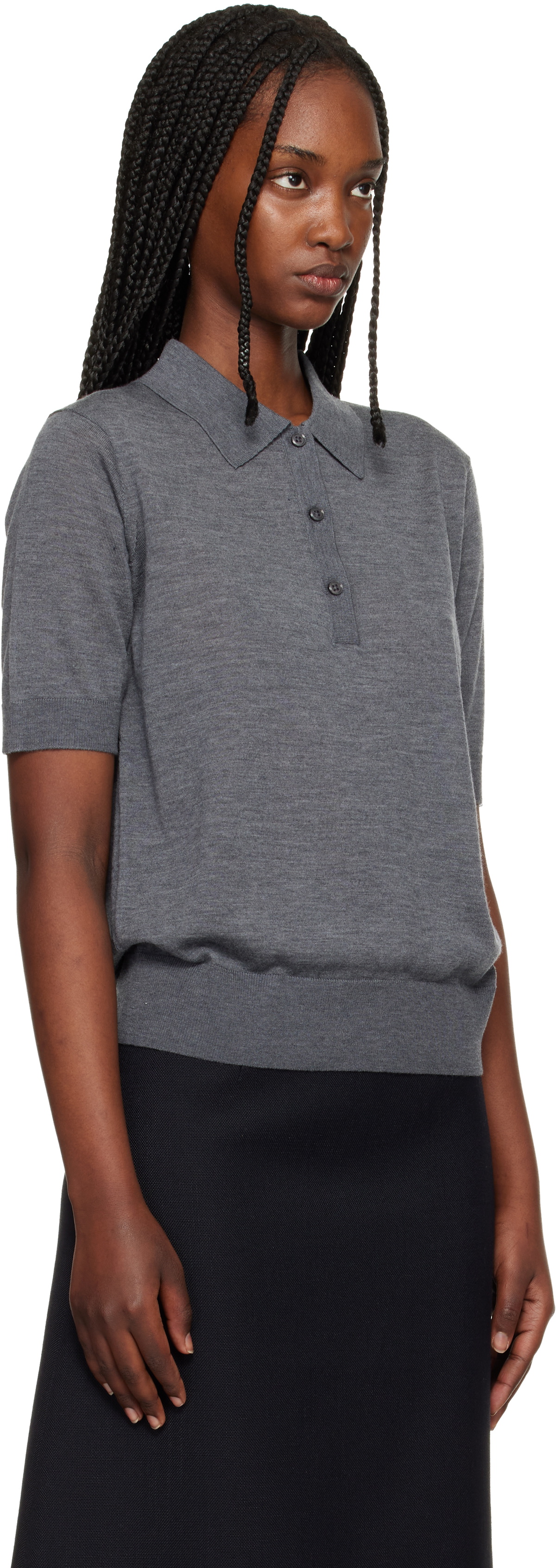 Loulou de Saison Gray Migo Fluid Cashmere Polo