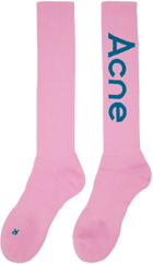 Acne Studios Pink Logo Jacquard Socks