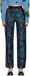 SHUTING QIU Black & Blue Jacquard Faux-Leather Pants