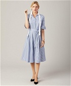 Brooks Brothers Women's Striped Bell-Sleeve Shirt Dress | Blue