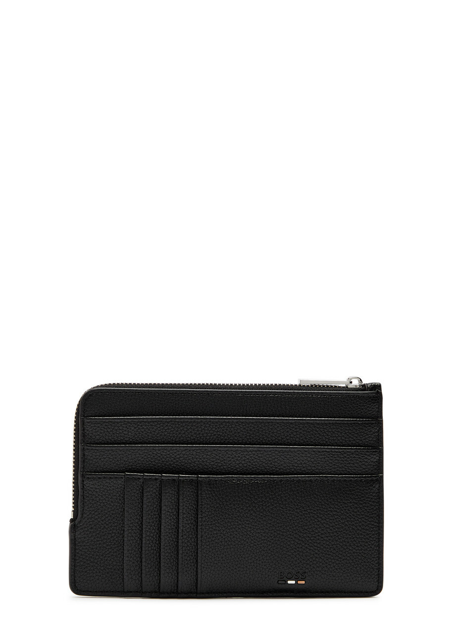 Boss Ray Logo Grained Leather Card Holder - Black - One Size