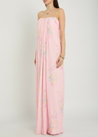 Loveshackfancy Emara Floral Strapless Chiffon Maxi Dress Pink