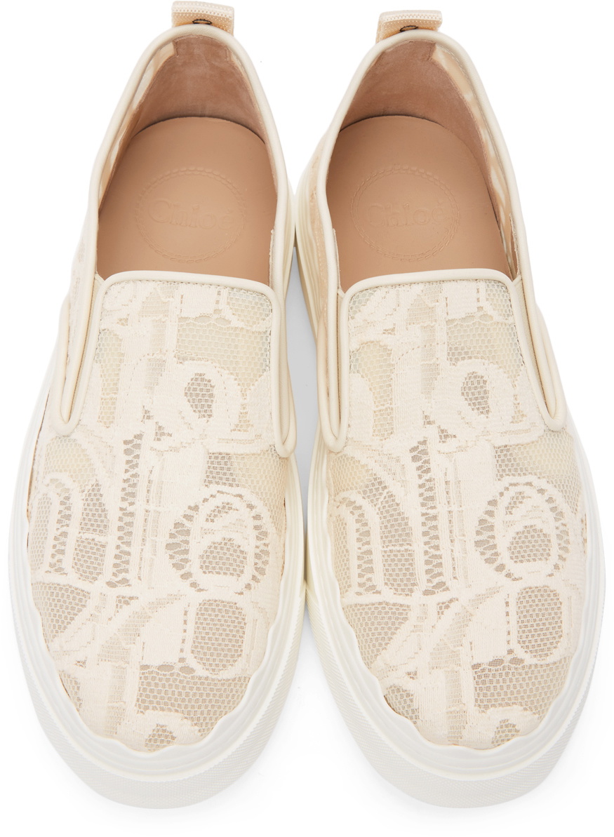 Chloé Beige Lace Lauren Slip-On Sneakers Chloe