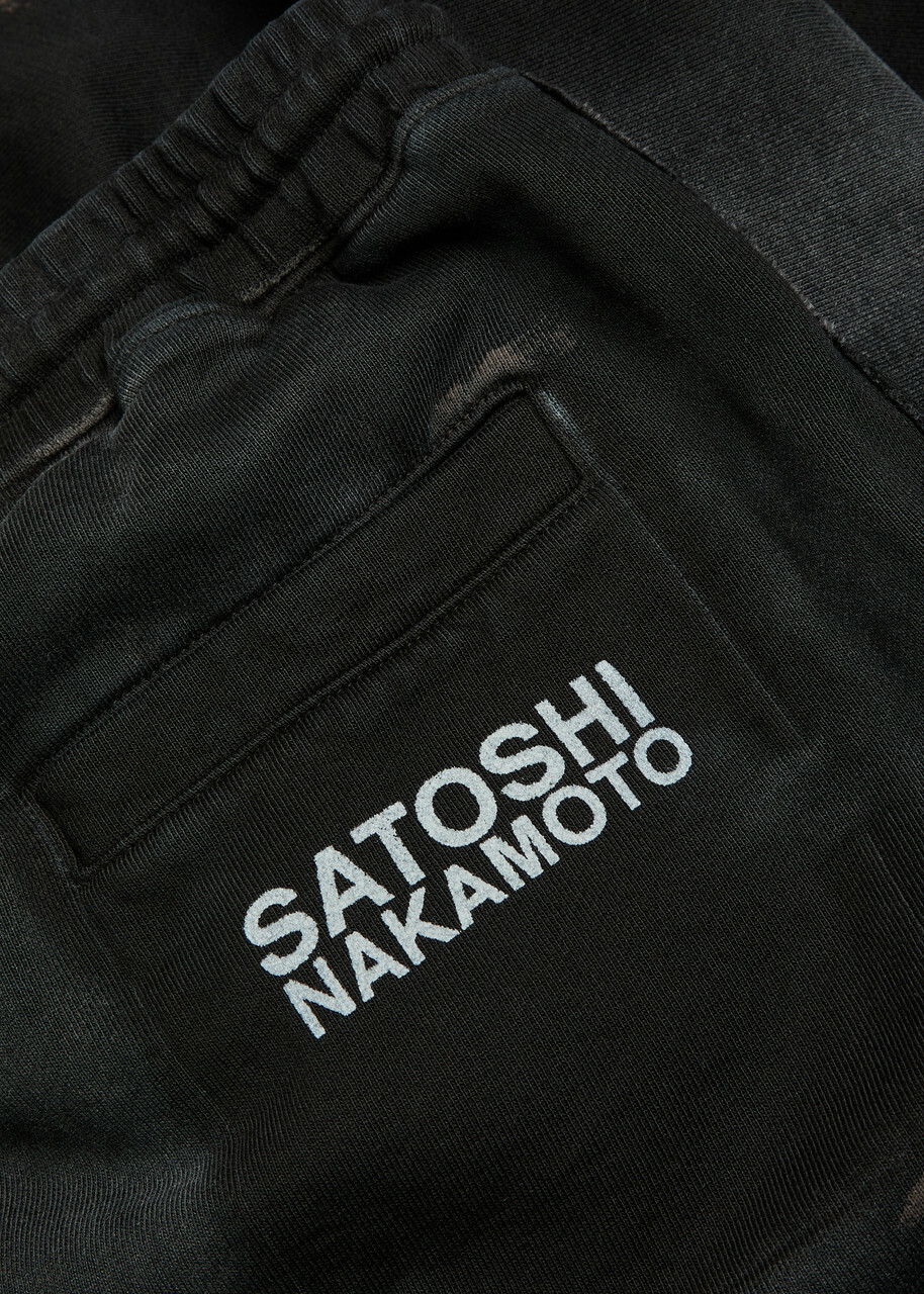 Satoshi Nakamoto Luke Printed Distressed Wide-leg Cotton Sweatpants Black