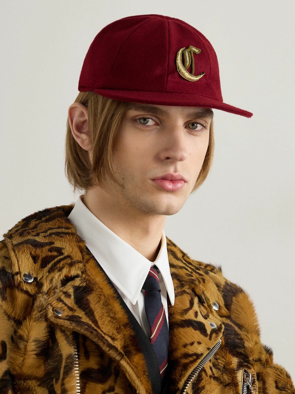 CELINE - Logo-Embellished Wool-Flannel Baseball Cap - Burgundy