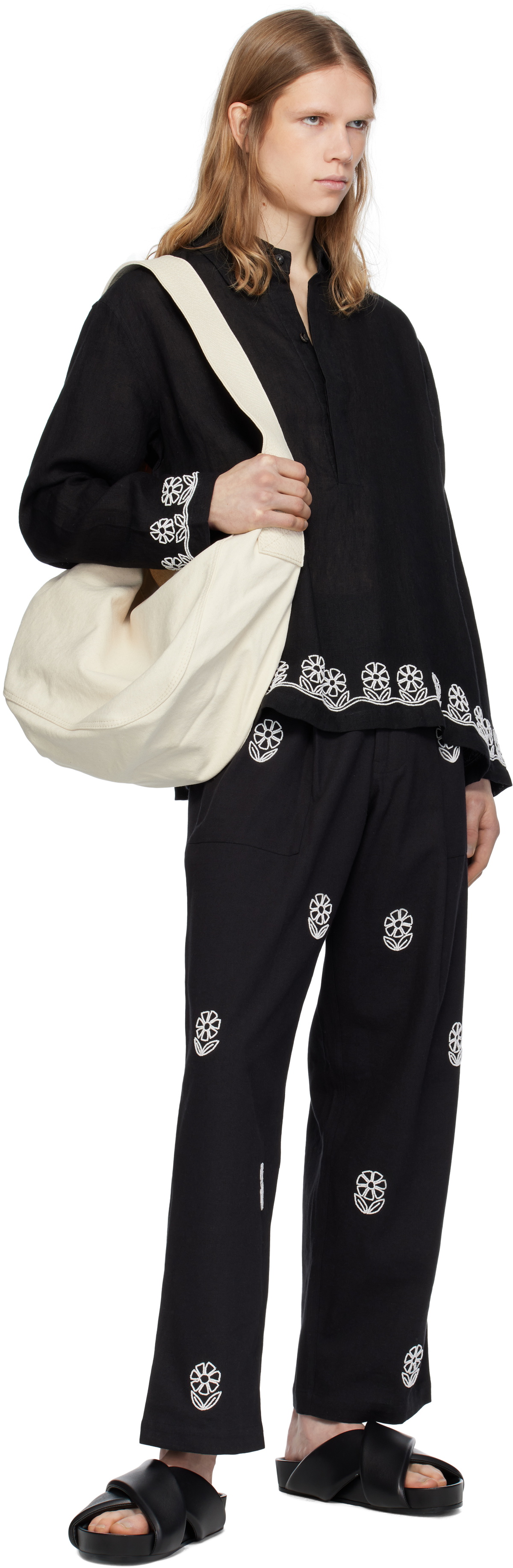 HARAGO Black Beadwork Embroidered Trousers