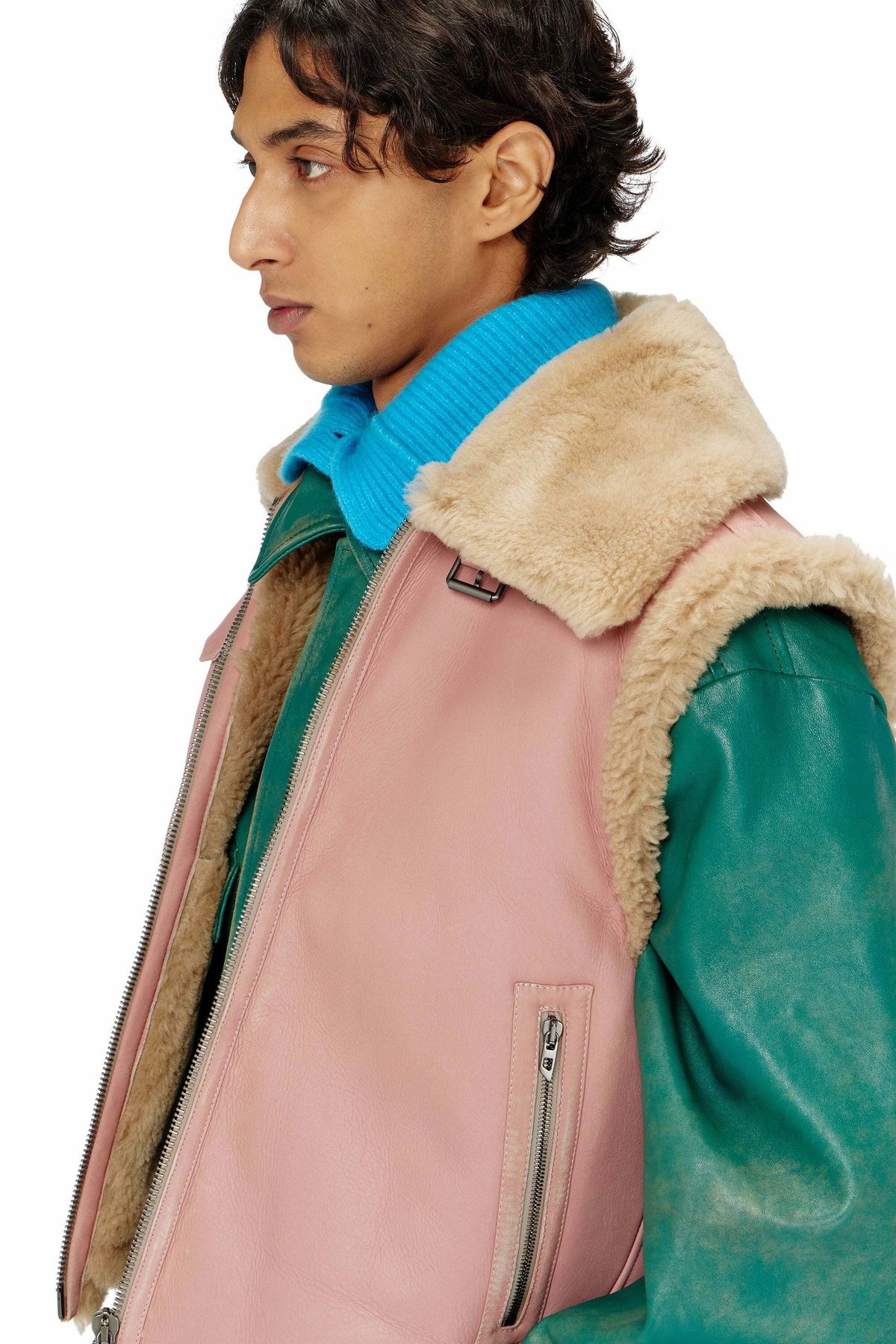 Diesel Shearling leather vest - Leather jackets Mens in Pink