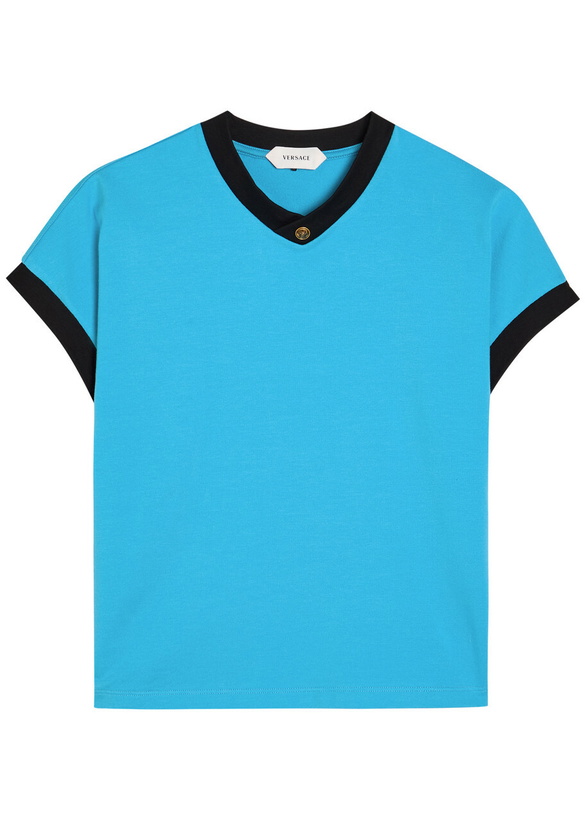 Photo: Versace Vintage Cropped Stretch-cotton T-shirt Blue