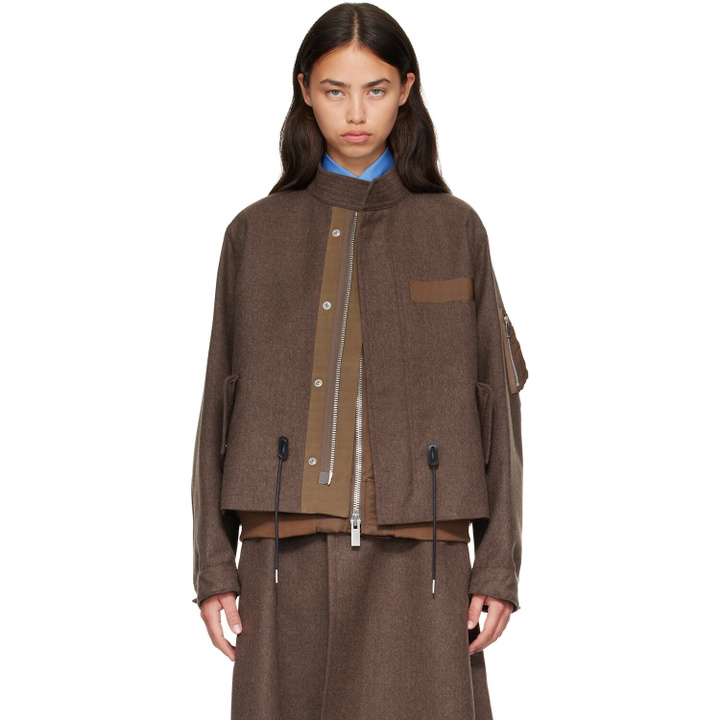 Photo: sacai Brown Wool Flannel x Nylon Twill Coat