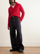 LOEWE - Fisherman Ribbed Wool Half-Zip Sweater - Red