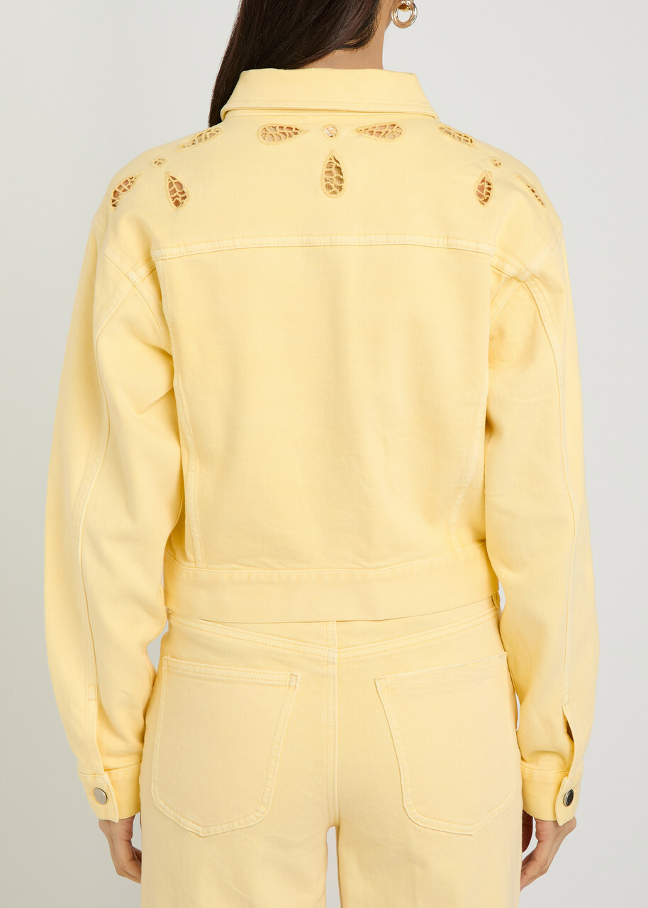 Good American Essential Cut-out Stretch-denim Jacket Yellow