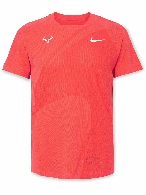 Photo: Nike Tennis - NikeCourt Rafa Slim-Fit Jacquard-Knit Dri-FIT ADV T-Shirt - Orange