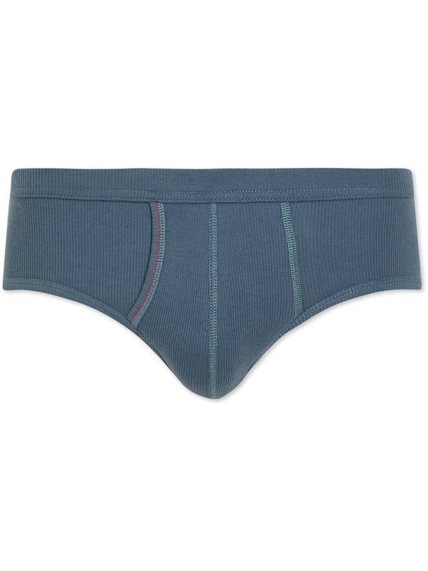 Photo: Hemen Biarritz - Etor Ribbed Organic Cotton-Blend Briefs - Blue