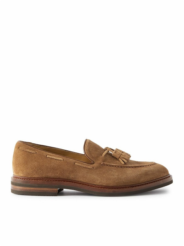 Photo: Brunello Cucinelli - Leather-Trimmed Tasselled Suede Loafers - Brown