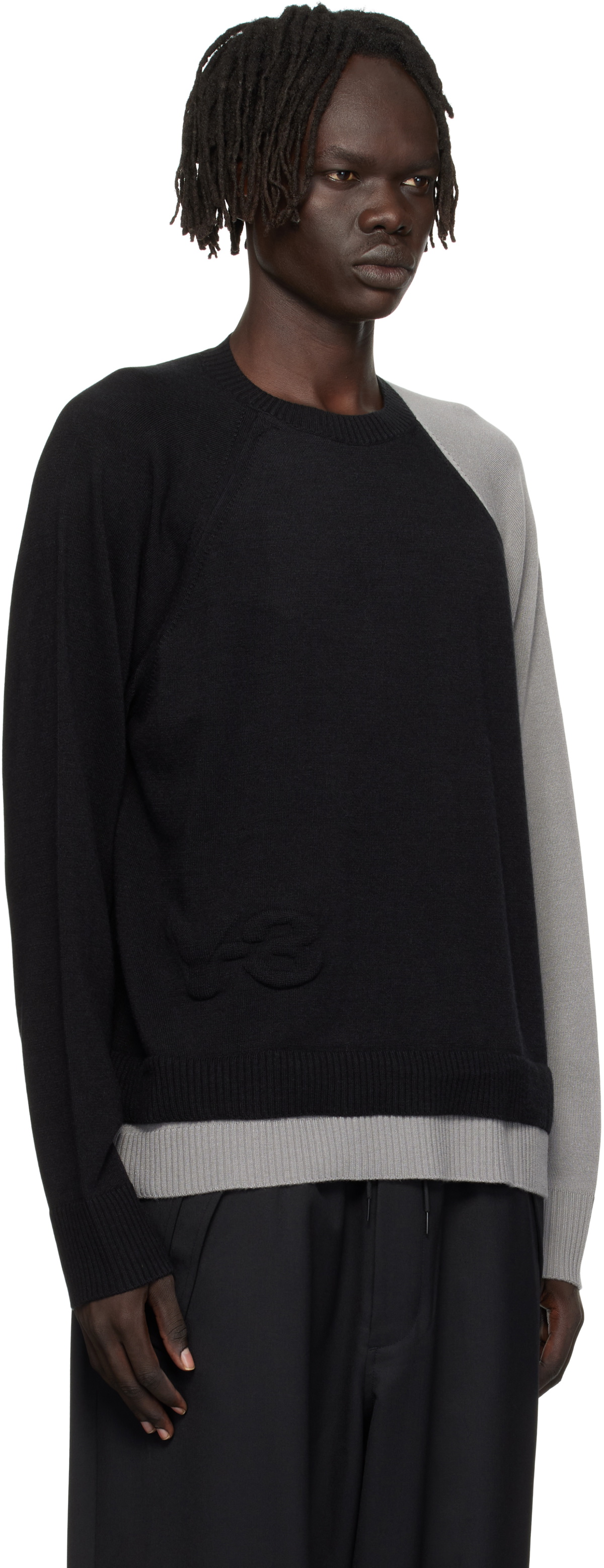 Y-3 Black & Gray Logo Knit Sweater