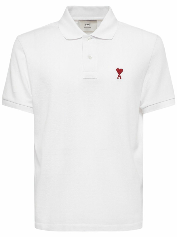 Photo: AMI PARIS Embroidered Logo Cotton Pique Polo