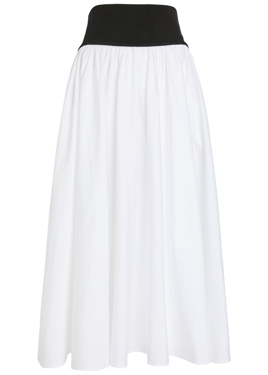 Polo Ralph Lauren Logo-embroidered Cotton-poplin Maxi Skirt White And Black