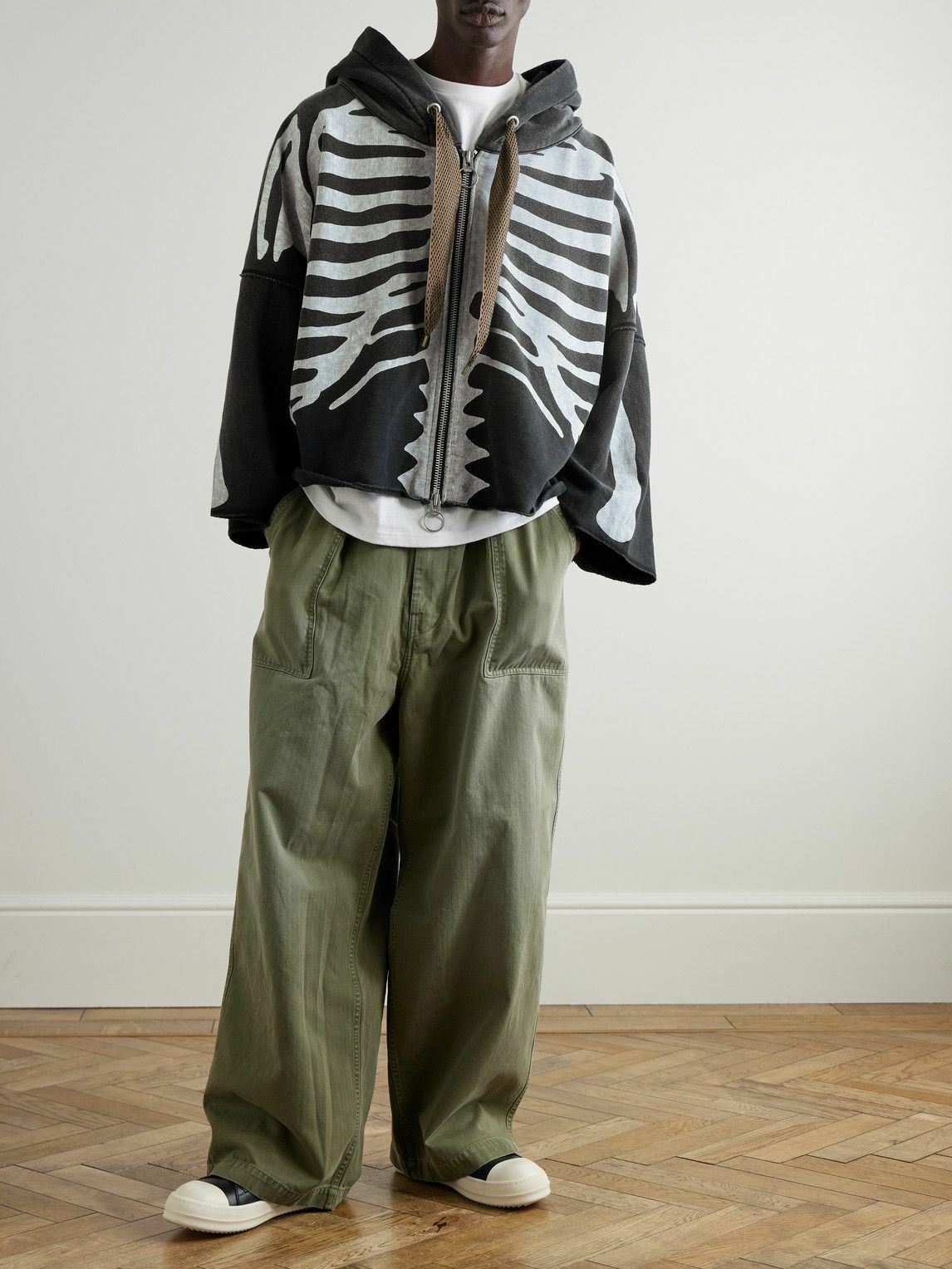KAPITAL - Frayed Printed Cotton-Jersey Zip-Up Hoodie KAPITAL
