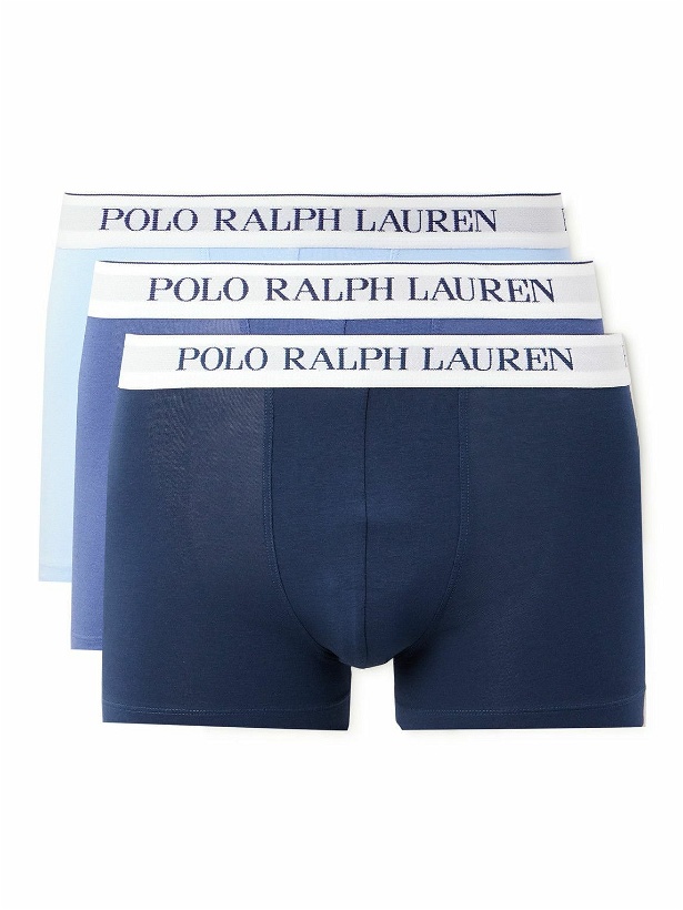 Photo: Polo Ralph Lauren - Three-Pack Stretch-Cotton Boxer Briefs - Blue