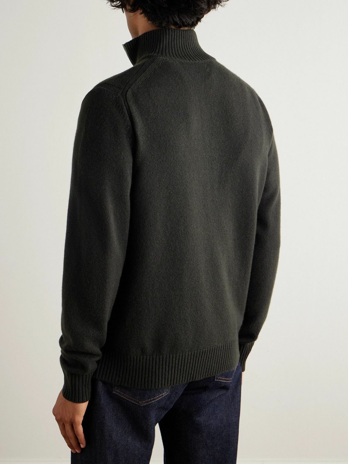 Purdey - Leather-Trimmed Cashmere Half-Zip Sweater - Green