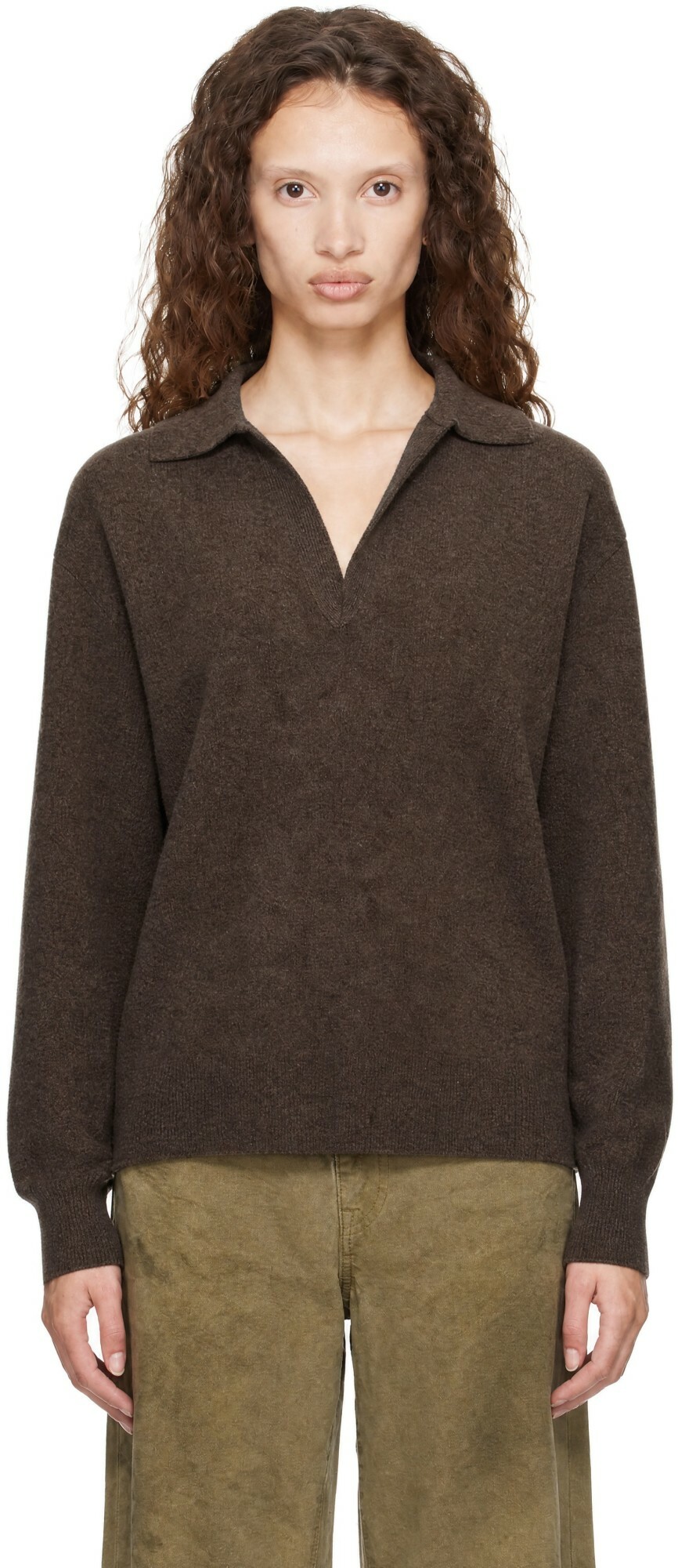ssstein Brown Extra Fine Wool Knit Skipper Sweater