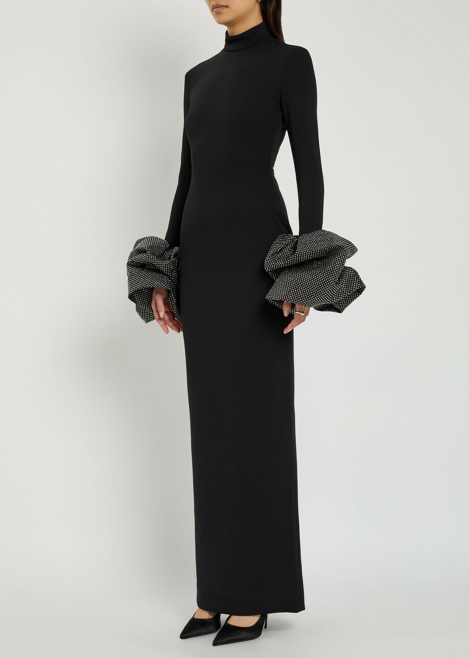 Solace London Viviana Puffed-cuff Crepe Maxi Dress Black
