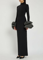 Solace London Viviana Puffed-cuff Crepe Maxi Dress Black