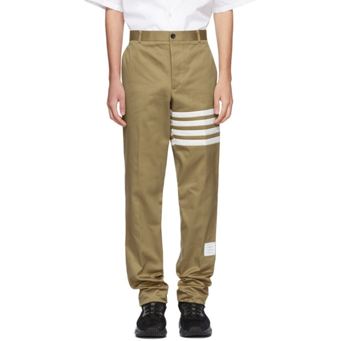 Photo: Thom Browne Beige Seamed Four Bar Unconstructed Chino Trousers