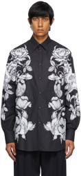 Valentino Black & White Poplin Dark Blooming Shirt