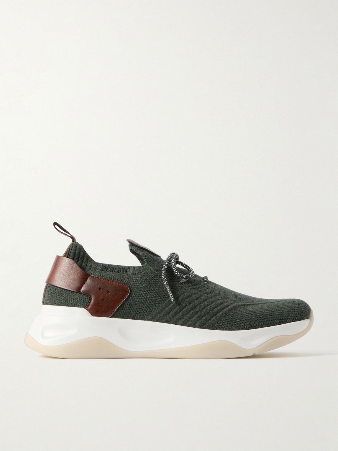 Berluti - Shadow Leather-Trimmed Stretch-Knit Sneakers - Green