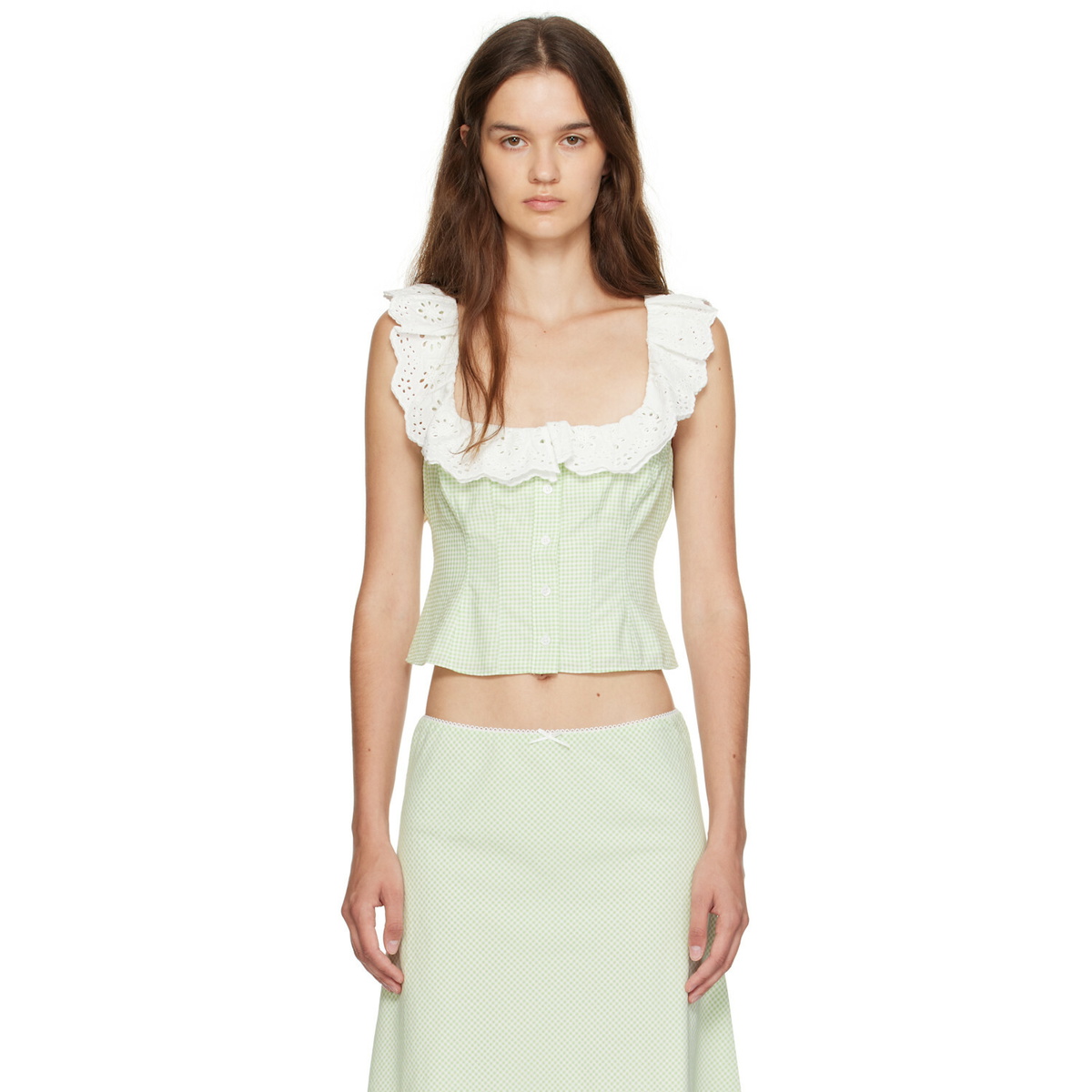 GUIZIO Green Gingham Paloma Lace Top