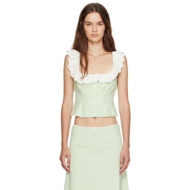 Photo: GUIZIO Green Gingham Paloma Lace Top