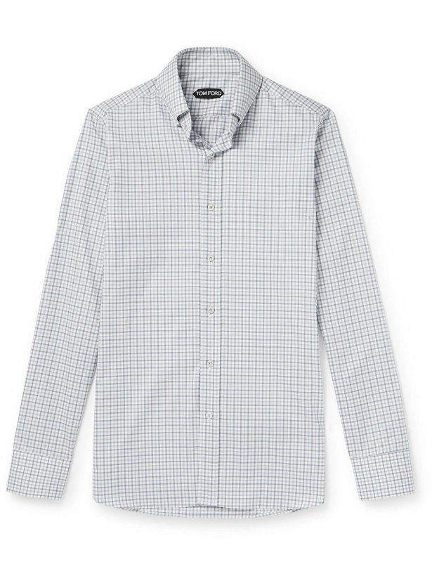 Photo: TOM FORD - Slim-Fit Button-Down Collar Checked Cotton Shirt - White