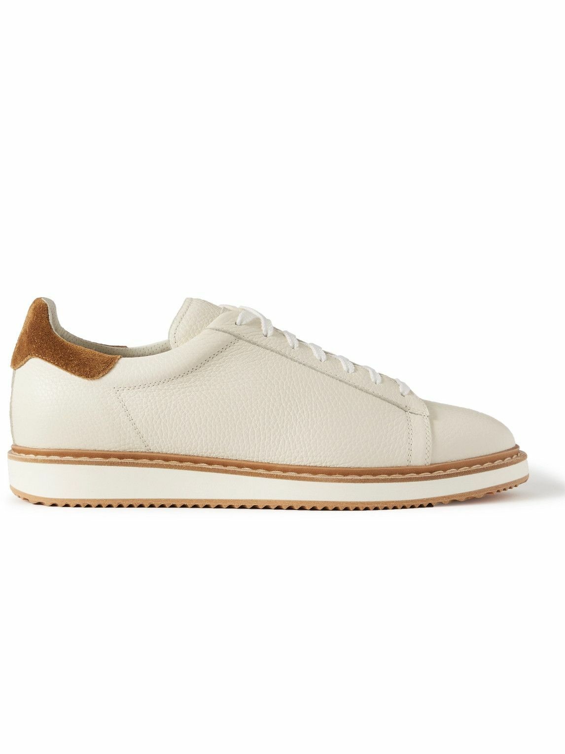Brunello Cucinelli - Full-Grain Suede-Trimmed Leather Sneakers - White ...
