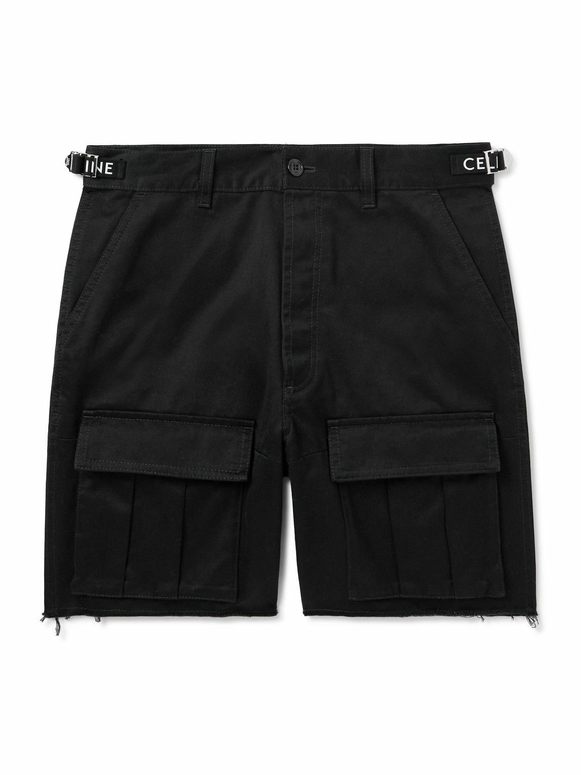 CELINE - Straight-Leg Distressed Cotton-Twill Cargo Shorts - Black