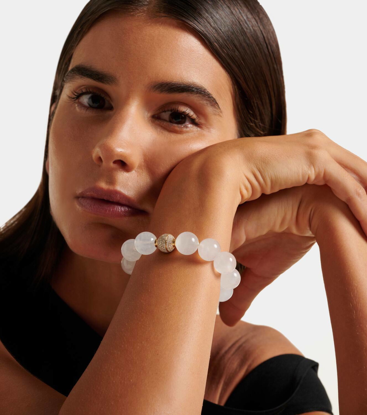 Octavia Elizabeth Riviera Orb beaded 18kt gold bracelet with moonstone and diamonds