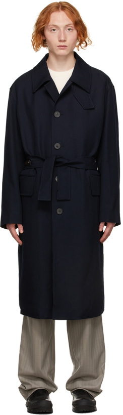 Photo: Solid Homme Navy Minimal Wool Trench Coat