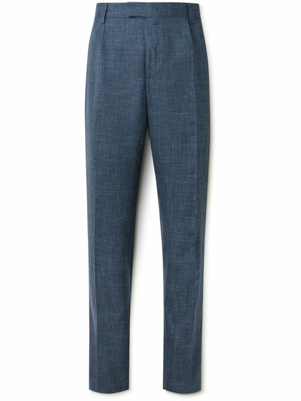 Photo: Mr P. - Mike Straight-Leg Pleated Wool, Silk and Linen-Blend Suit Trousers - Blue