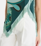 La DoubleJ Scarf fringed printed silk voile top