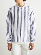 Brunello Cucinelli - Grandad-Collar Striped Linen Shirt - White