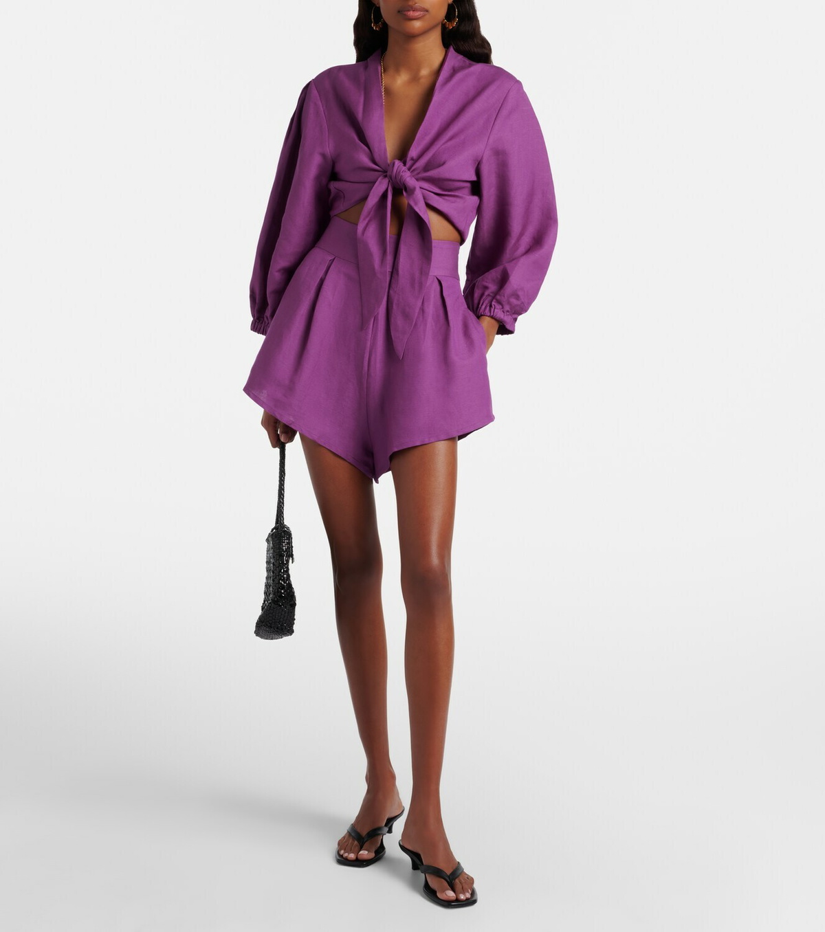 Adriana Degreas Pleated linen-blend shorts