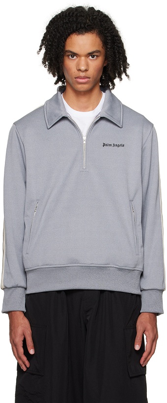 Photo: Palm Angels Gray Spread Collar Track Jacket