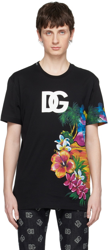 Photo: Dolce & Gabbana Black Floral T-Shirt