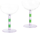 Fazeek Purple & Green Striped Coupe Glasses Set