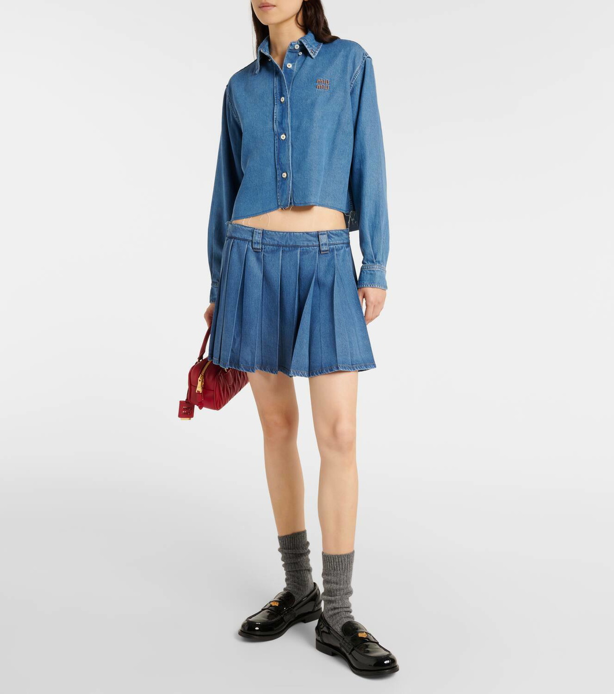 Miu Miu Pleated denim miniskirt