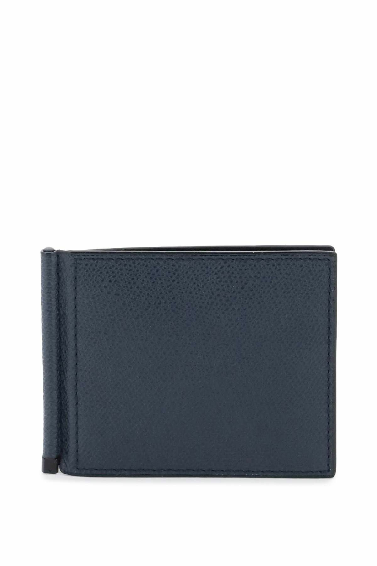 VALEXTRA leather bifold money clip wallet Blue