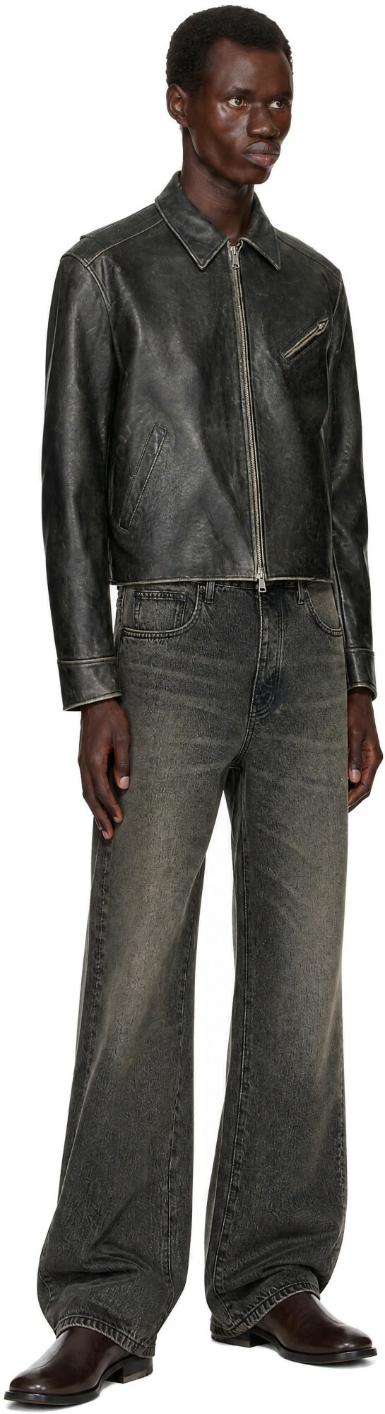 COOR Black Cow Washed Leather Biker Jacket