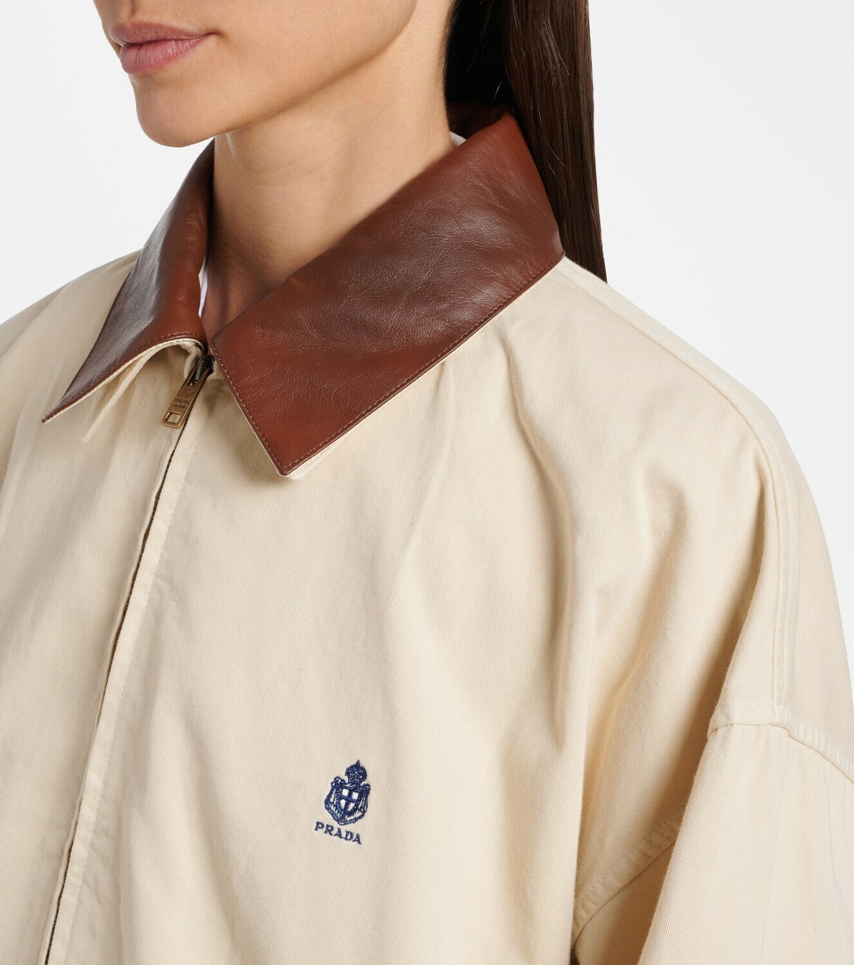 Prada Leather-trimmed oversized cotton blouson jacket