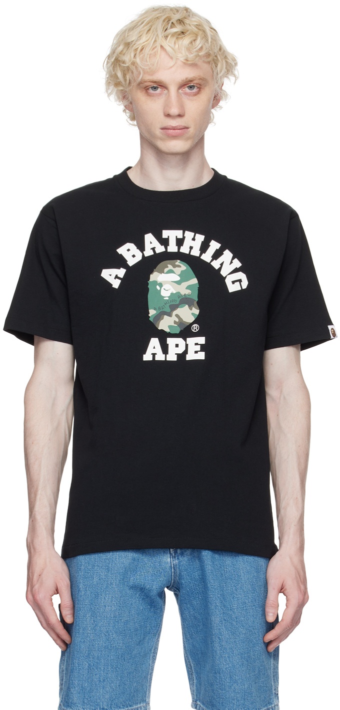 BAPE Black Woodland Camo College T-Shirt A Bathing Ape